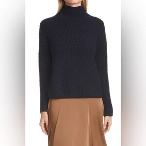 VINCE Textured Navy Blue Wool Cashmere Blend Minimalist Funnel Neck Sweater